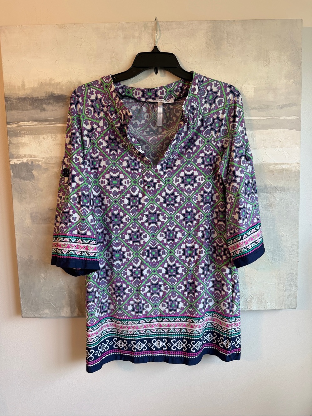Nanette Lepore Mini Dress Mallorca Mosaic Tunic Cover Up Purple Blue No Iron S